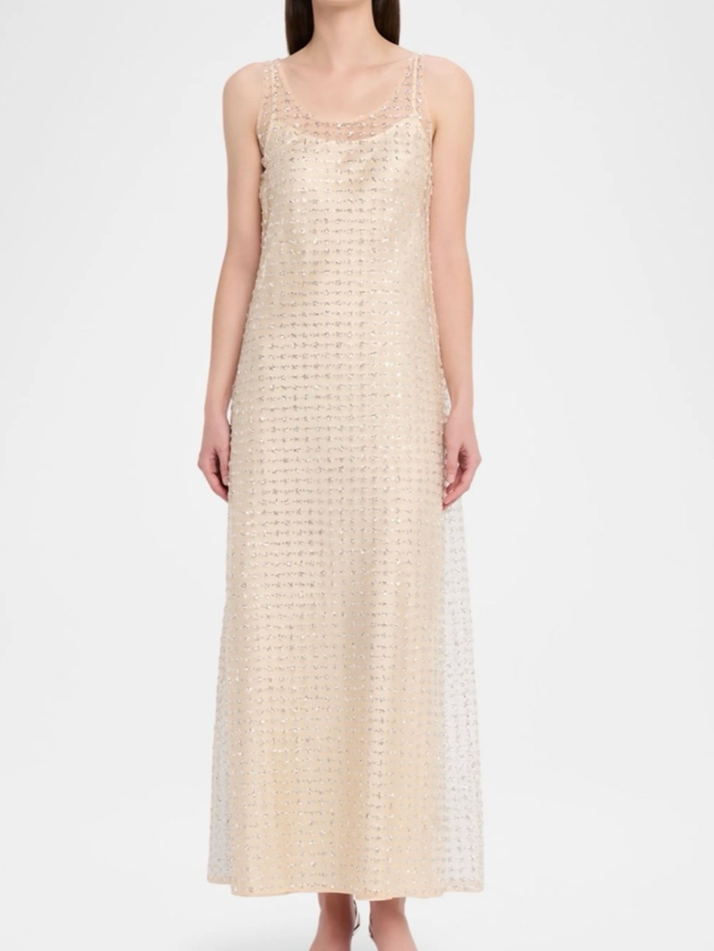 STAUD Aurielle Beaded Tulle Maxi Dress